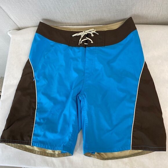 Hobie Vintage Swim Trunks Shorts Mens Sz 32 Unlined Brown Tan Blue - Picture 1 of 10